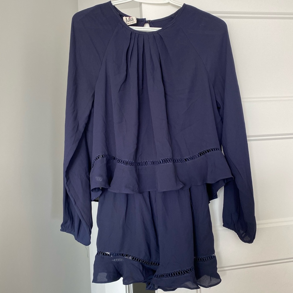 Navy long sleeve lace detailed romper